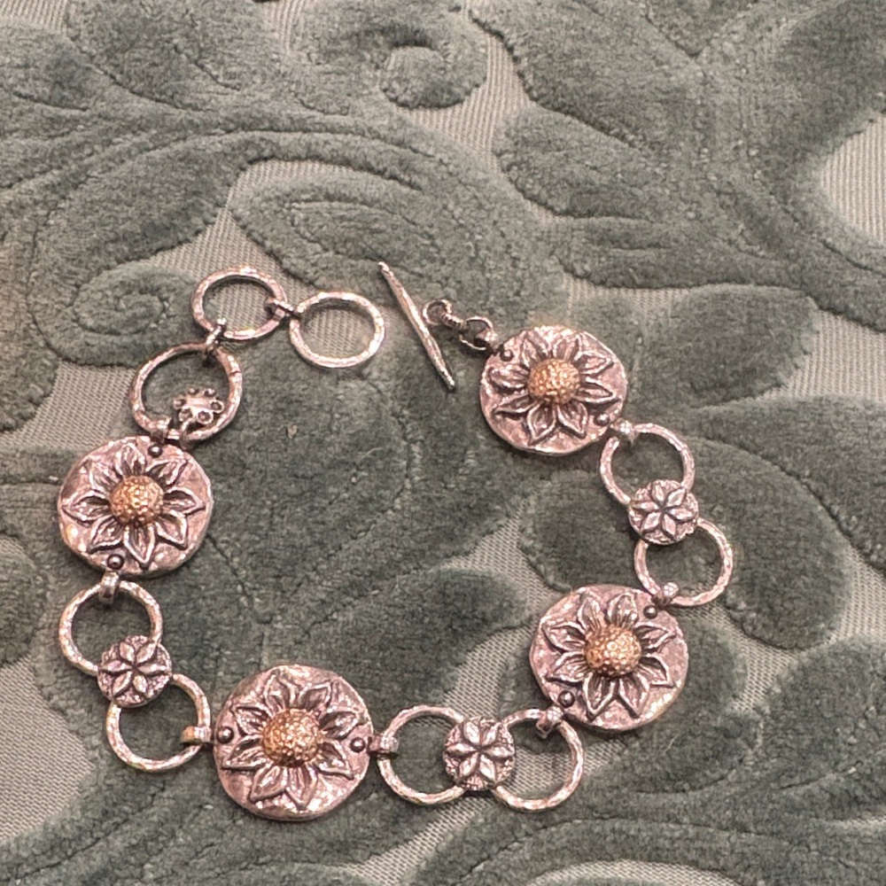 Paz Creations Sunflower Silver and Gold Bracelet